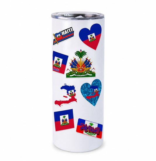 Haiti Pride 20oz Skinny Tumbler – Haitian Flag & Coat of Arms Travel Cup | Sak Pase Patriotic Gift