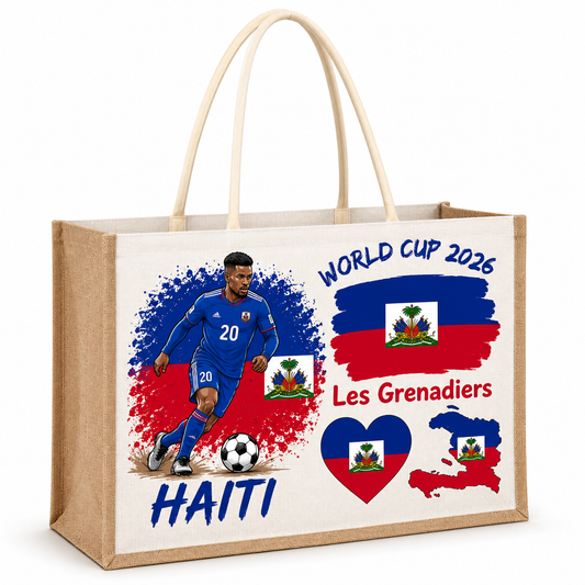 🇭🇹 Haiti World Cup 2026 Tote Bag – Les Grenadiers Soccer Fan Jute Shopping Bag