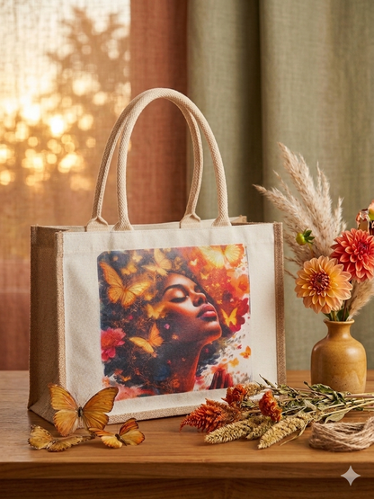 Butterfly Woman” Artistic Jute Tote Bag