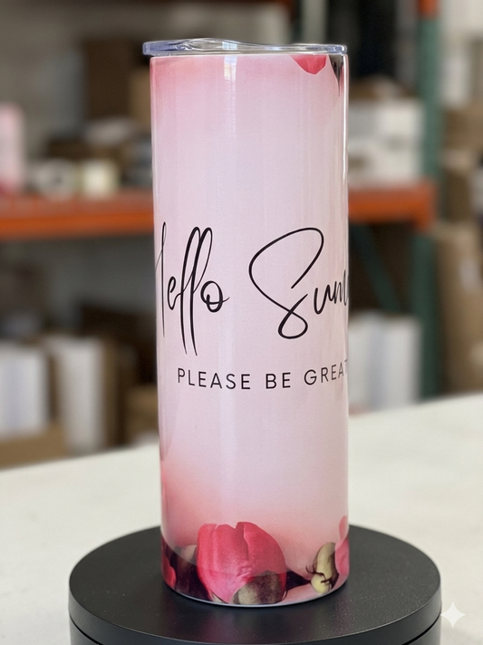 Hello Summer 20oz Skinny Tumbler – Pink Floral Summer Drink Tumbler